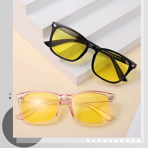 Image of Polarized Sunglasses for Women Men Night Vision Glasses Anti Glare | Yellow Anti Glare UV400 Lens, Lightweight Square Frame, for Day Night Use, Driving, Fishing, Cycling, Traveling
