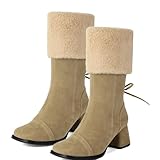 YRYRYW Schneestiefel bis zur Wadenmitte, Damenstiefel bis zur Wadenmitte, quadratische Zehen, dicker...