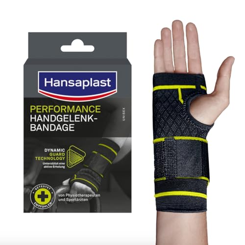 Hansaplast Performance Handgelenk-Bandage, Handgelenkstütze stabilisiert & entlastet das Gelenk, Handgelenkschoner für rechtes & linkes Handgelenk unterstützt die aktive Erholung, Größe S/M*