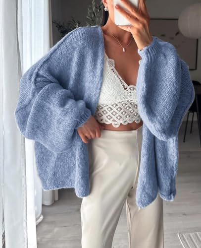 Womens Oversized Chunky Cardigan Lantern Sleeve Open Front Loose Fall Slouchy Sweater Coats4