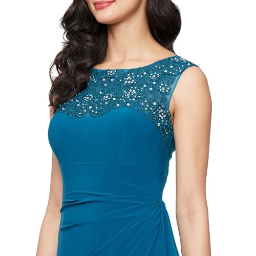 Image of Alex Evenings Women's Long Column Dress with Sweetheart Illusion Neckline