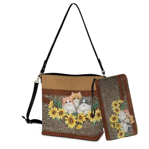 Image of Bucket Crossbody Bag Set for Women Lady, Leather Purse and Wallet Set Large Bucket Bag with Wallet