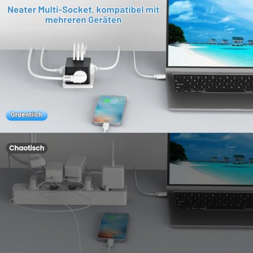 Steckdosenwürfel ohne Kabel, Steckdosenadapter mit USBC für DE/NL/ES/SE/FR, 4000W Cube Mehrfachsteckdose mit 3 USB… – Ansicht 5