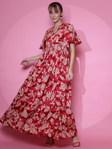 Image of Sheetal Associates Women's Casual Flared Sleeve Crepe Floral Print Fit and Flare Dress