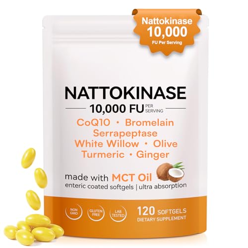 JYVGNLXS Nattokinase 10 000 FU with MCT Oil 120 Enteric Coated Softgels