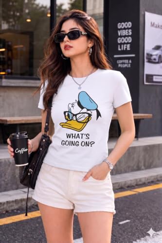 Image of Preneum Women's Graphic Printed T-Shirt, Round Neck Half Sleeve Casual Slim Fit Cotton Blend Tee, College, Office & Travel