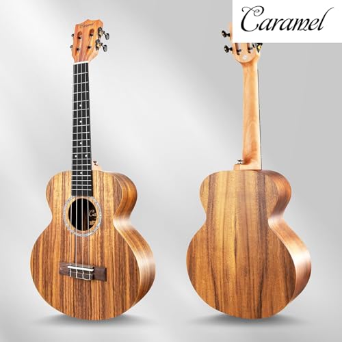 Image of Caramel - 26 inch Tenor Striped Grain Acacia KOA Ukulele CT207 Gigbag Beginner Kit | Handmade Ukelele Starter Kit