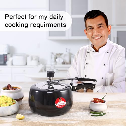 Image of Wonderchef Taurus Hard Anodized Inner Lid Pressure cooker, 3 liter, Cool Touch Handles for Durability, Induction Friendly, Black, 5 year warranty, ISI Certified
