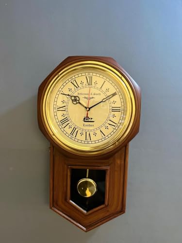 Image of Quality Step Packers Vintage Wooden Pendulum Wall Clock | Roman Numerals | Silent Quartz Mechanism | Elegant Home & Office Decor | Antique Finish