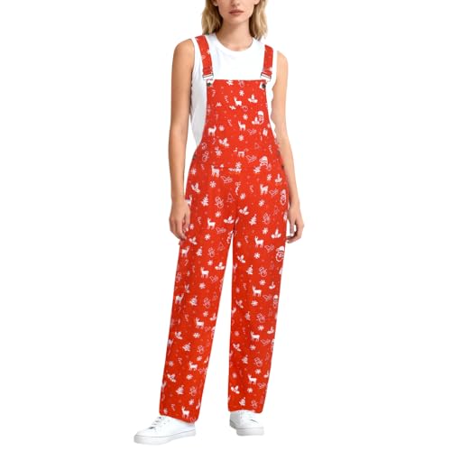Joyesplay Christmas Overalls for Women Men Christmas Jumpsuit Xmas Romper with Pocket Holiday Overalls for Couples (US Alpha Medium Regular Regular Women)