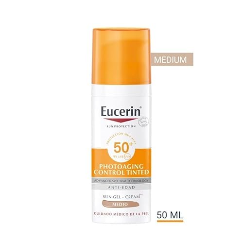 Eucerin Sun Photoaging Control FPS 50+ con color tono medio (50 ml), crema facial solar 50+ con filtros UVA/UVB, protección solar facial antiarrugas, crema de sol con color para todo tipo de piel - imagen 2