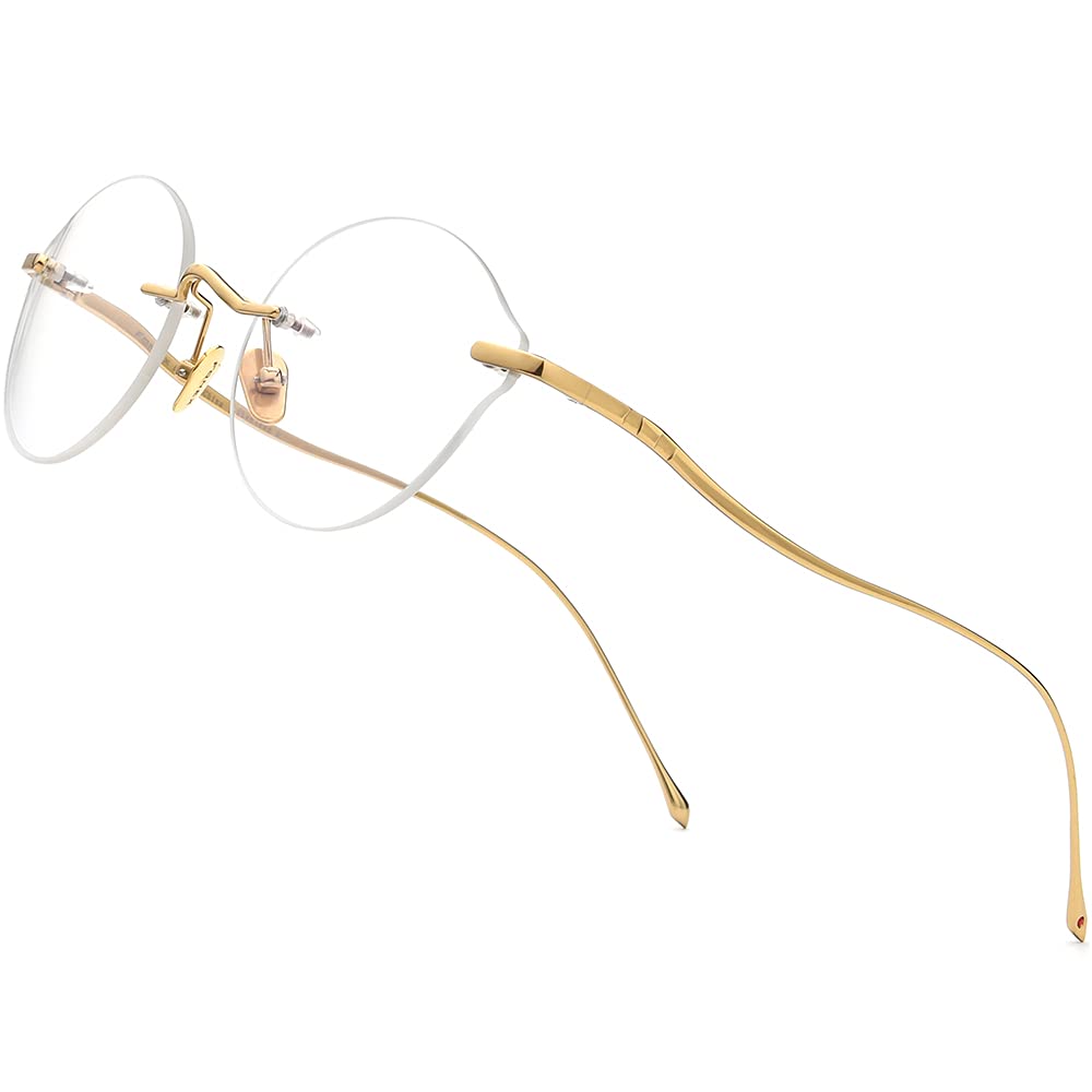 FONEX Titanium Glasses Frame, Women Round Myopia Optical Eyeglasses 8509