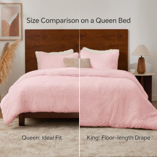 Image of BEDELITE Light Pink Fluffy Comforter Set Twin, Fuzzy Faux Fur Comforter | Warm Fleece Shaggy Bedding for Winter, Soft & Cozy Plush Bed Set with 1 Pillowcase