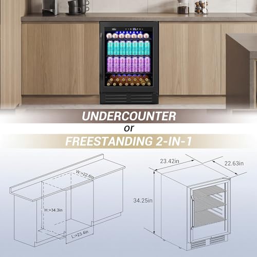 Image of Velivi 24 inch Black Beverage Refrigerator Cooler: 24Inch Built-In Under Counter Fridge for Soda, Beer, Drink | 168Cans Large Capacity - Perfect for Kitchen, Bar, or Office