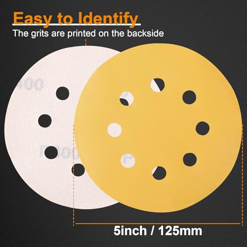 Image of 100 PCS 5 Inch 400 Grit Hook and Loop Gold Sanding Discs Sandpaper