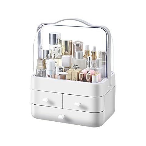 Makeup Organiser Storage Drawers, Acrylic Cosmetic Organisers, Skincare Organiser for Dresser & Bathroom, Dust-Proof Waterproof (White-Organiser) Cover