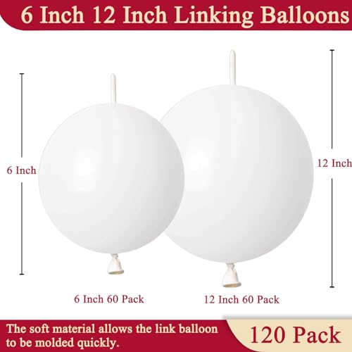 Image of White Link Balloons 6 Inch 12 Inch 120 Pcs Latex Linking Balloons for Birthday Wedding Party Festival Decorations