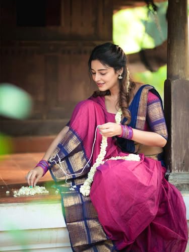 وشاح كانجيفارام كانشيبورام من حرير زاري غير مخيط مع وشاح دوباتا للنساء من رينفاني، احمر واسود، مقاس واحد