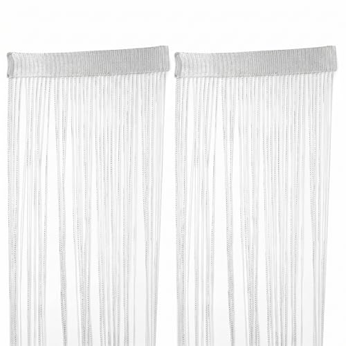 WestCH 2 Piezas Cortina de Puerta, Panel de Pared con Flecos 100 x 200 cm, Panel Cortina Cadena, con Ranura para Barra, para Ventanas Terraza Dormitorio Boda Decoraciones, Blanco