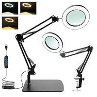 10X Lupe mit Licht, LED-Schreibtischlampe mit Sockel und Clip, LED-Lupenlicht mit 3 Farbmodi, dimmbar, für Bastelreparaturen, Nahaufnahmen, Zeichnen und Lesen (10X)