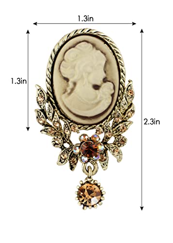 Image of Alilang Vintage Inspired Crystal Rhinestone Victorian Lady Cameo Brooch Pin Maiden Flower Pendant