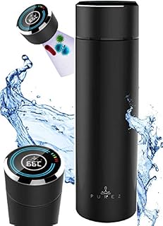 PUREZ Smart Water Bottle with UV water purifier kills bacteria and viruses stainless steel 500ML Drink Reminder Temperature display vacuum insulated travel mug self cleaning water bottle NON Filter
