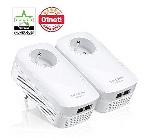 TP-Link Powerline de 2000 Mbps con 2 puertos Gigabit Ethernet y enchufe integrado, 2 kits Powerline - La solución perfecta para disfrutar del servicio de TV múltiple en casa - TL-PA9025P KIT (ES)