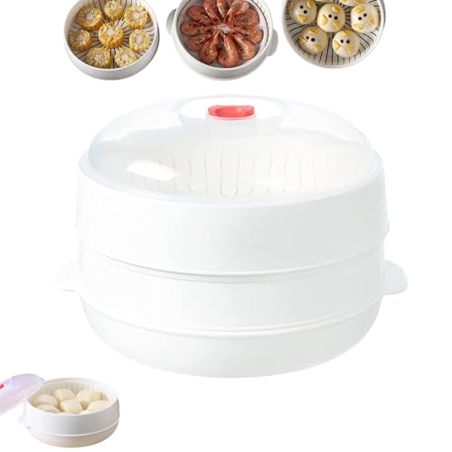 QuyiFa Utensilios Multifuncionales para Calentar Y Calentar Al Vapor En Microondas, Vaporera para Verduras, DiseñO con Almacenamiento De Agua En Capas, para Cocinar Verduras Y AlbóNdigas (2-Capa)