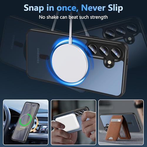 Image of OWKEY for Galaxy S24|S25 Case 6.2'',Magnetic Samsung Galaxy S24 /S25 Case for Magsafe with Tempered Glass Screen Protector, [Shockproof Military] Translucent Back Slim Bumper Cover S24 S25 Case, Black