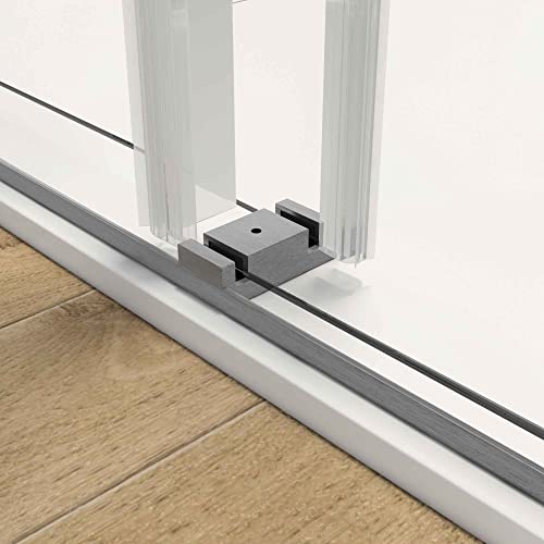 Aty Frameless Glass Shower Door, 60" Width, 76" Height, Double Sliding Bathroom Gate With Square Rail And 0.4" Clear Temperedglass, Noiseless Shatterproof, For Smooth Closing #TOP3
