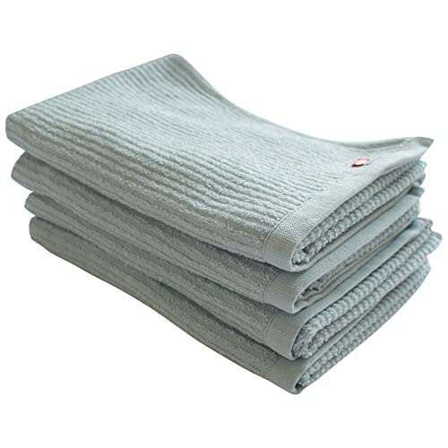 【さっぱりとした使い心地 今治ペールカラー】フェイスタオル 4枚セット まとめ買い 圧縮パック 今治タオル 日本製 綿100 ストライプ おしゃれ お祝い ギフト(ブルーグレー,4)