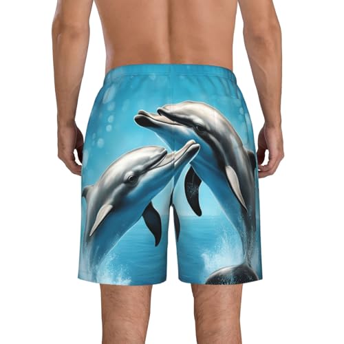 Men's Beach Shorts Swim TrunksFun Patterns Dolphins in Love Print for Surfing Running Summer Vacation3