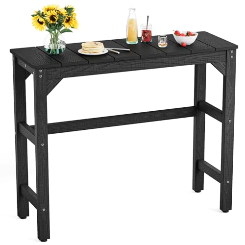 LAHAAP Outdoor Bar Table, 42' Weatherproof Patio Bar Height Counter Table, HIPS Material, Waterproof, for Outside, Garden, Backyard, Balcony, Poolside, Black