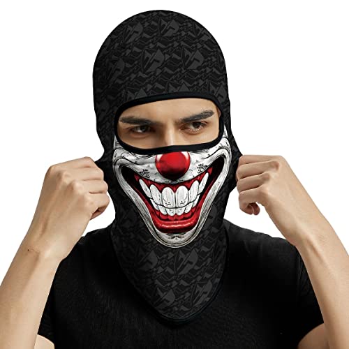 Red Plume 3D Balaclava Ski Mask Motorcycle Full Face Mask Outdoor Tactical Hood Headwear Mask Ghosts Skull Mask Men Women For Halloween (Clown) #TOP2