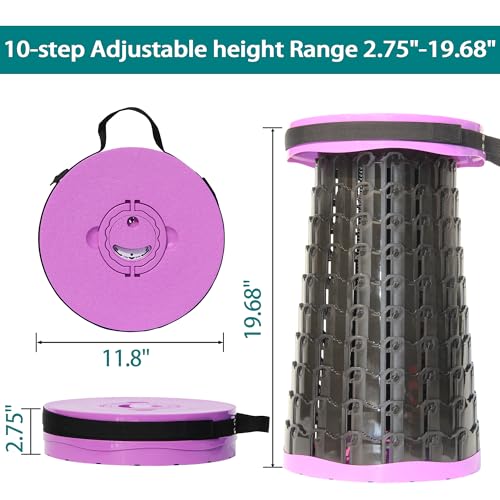 Image of ALEVMOOM Upgraded Portable Collapsible Stool with Cushion,Telescoping Folding Stool for Adults,Yet More Sturdy Camping Stool with Load Capacity 1000lbs,for Outdoor Garden Hiking BBQ