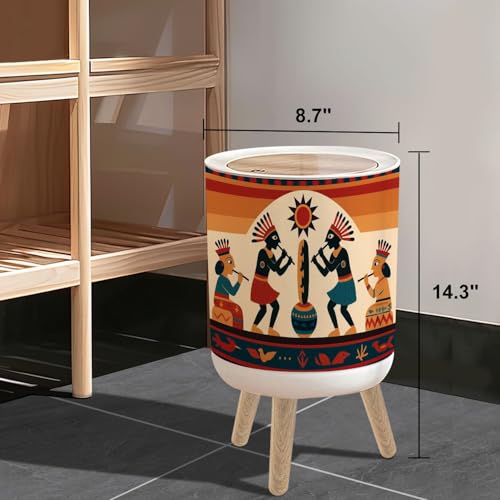 Pequeña caneca de basura con tapa y patas de madera 7L miniatura 3