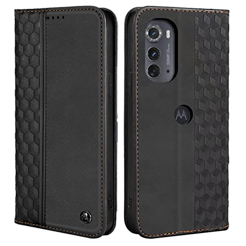 Étui à rabat Motorola Edge 2022 en similicuir premium noir texturé