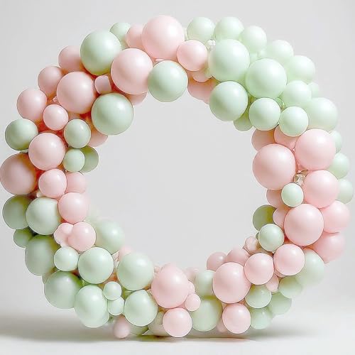 Image of Regular Balloon Combo For Decoration with Glue Dots & Balloon Arch Strip - Party Decor Set For Easy Party Setup (GREEN PINK, 50)