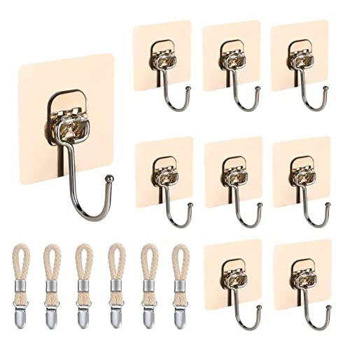 8 Große Wandhaken Selbstklebende 10kg(max) - Edelstahl Selbstklebend Haken + 6 Aufhänger für Handtücher - Wasserdicht Deckenhaken Selbstklebend Ohne Bohren Handtuchhaken für Küche Bad Decke Tür Cover