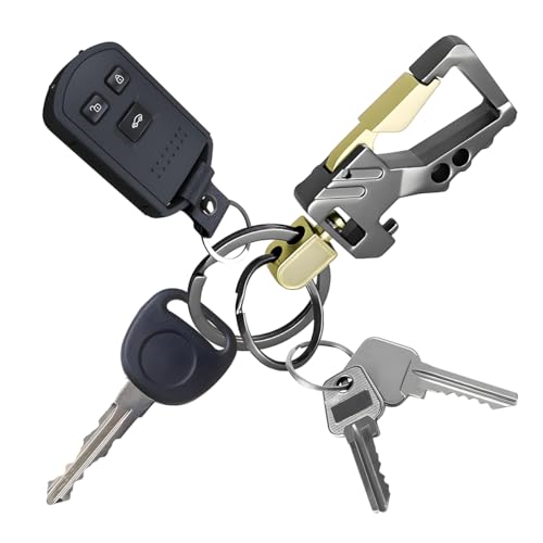 Image of Mandark 2PCS Car Key Chain, Heavy Duty Auto Keychain Bottle Beer Opener with Double Keyring Carabiner, Universal Keylinker (Silver /Golden /Black)