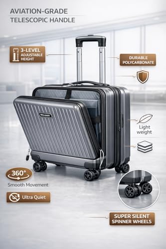 Image of Lite Go Cabin Overnighter Trolley Bag Small Size Polycarbonate 18inch 45cms with 16inch Laptop Compartment Suitcase for Flight Travel Suitable for Men, Women,Boys and Girls (Slate Grey)