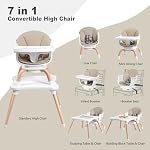 Baby High Chair, 7 in 1 Convertible High Chairs for Babies and Toddlers, Kids Learning Table, Building Block Table, Toddler Dining Chair with 360° Rotating Seat, 5-point Safety Harness (Khaki)