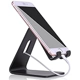 Desktop Cell Phone Stand, Portable Aluminum Smartphone Holder Cellphone Cradle Universal Holder Stand Mobile Smart Dock Mount for Smartphones and Tablets (Black)