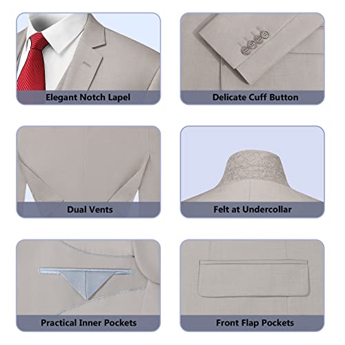 Image of Cooper & Nelson 3 Piece Mens Suit Set 2 Button Slim Fit Suits for Men Business Wedding Party Tuxedo Jacket Vest Pants and Tie