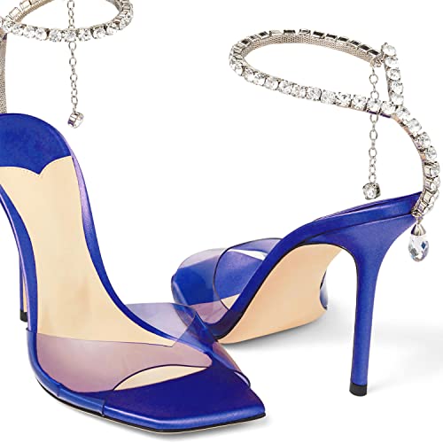 Women's Heeled Sandals Crystal Chain Ankle Strap Rhinestone Buckle Square Open Toe Stiletto High Heels Wedding Party Satin Dress Shoes3