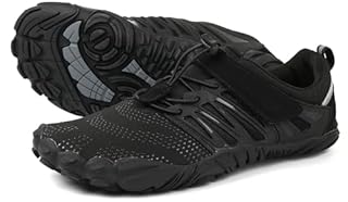WHITIN Men's Trail Running Shoes Minimalist Barefoot Size 10 Wide Width Toe Box Gym Workout Fitness Low Zero Drop Light Weight FiveFingers Black 43