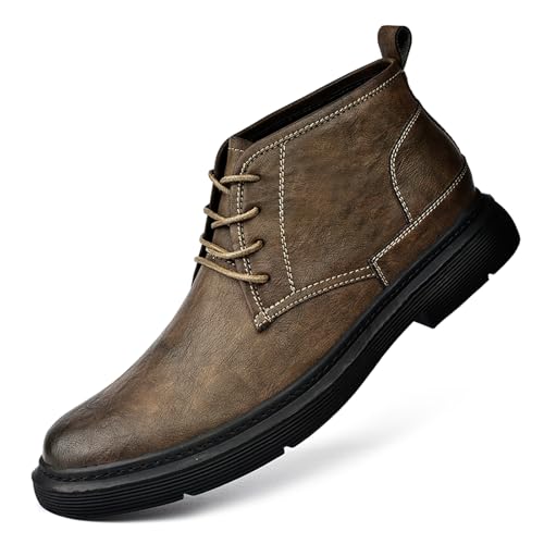 Men's Leather Dress Chukka Ankle Boots Retro Casual Mid-Top Oxford Derby Boots Fashion Motorcycle Booties