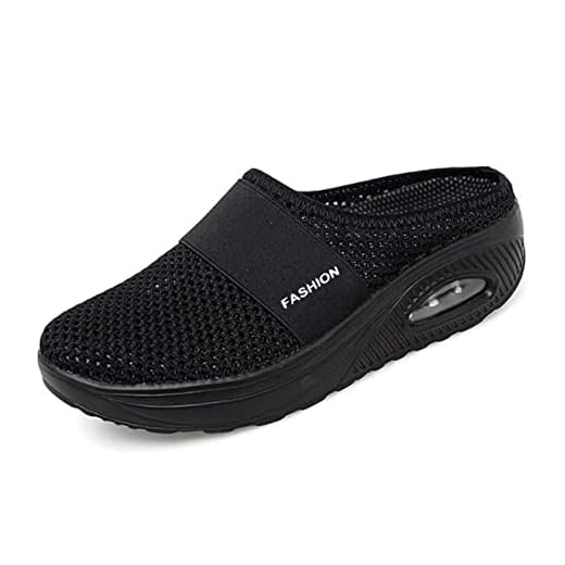 Wsedper Diabetic Air-Cushion Slip-On Walking Shoes, Orthopedic Diabetic Slippers, with Arch-Support for Women (Black,8)