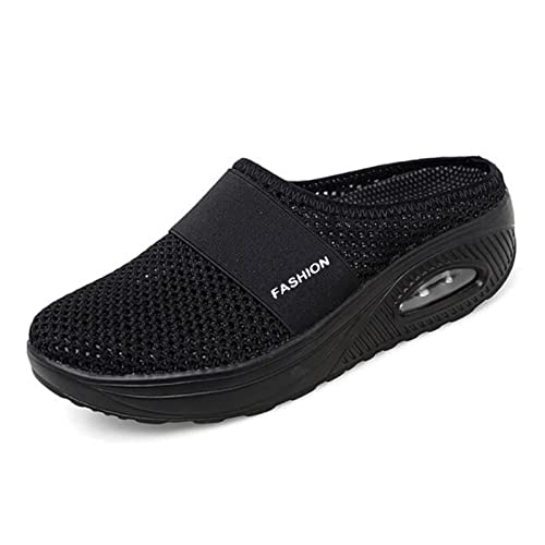 Wsedper Diabetic Air-Cushion Slip-On Walking Shoes, Orthopedic Diabetic Slippers, with Arch-Support for Women (Black,8) by Wsedper - Used condition - US$37.59