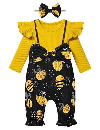 Image of Queenstyle Newborn Baby Girl Clothes Romper Long Sleeve Ruffle Jumpsuit Cute Infant Girl Fall Winter Outfits with Headband